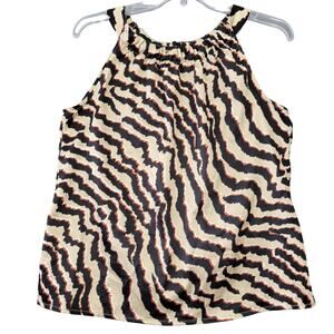 212 Collection Tan Black Animal Print Shirt Sleeveless Blouse Buttons Womens XS